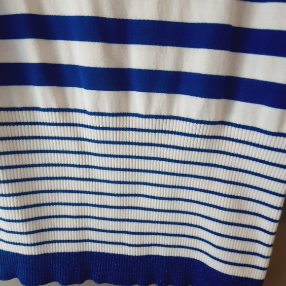 Belldini Striped Cardigan, V-neck, 3/4 Sleeve, Royal Blue & White | Medium - Picture 11 of 14
